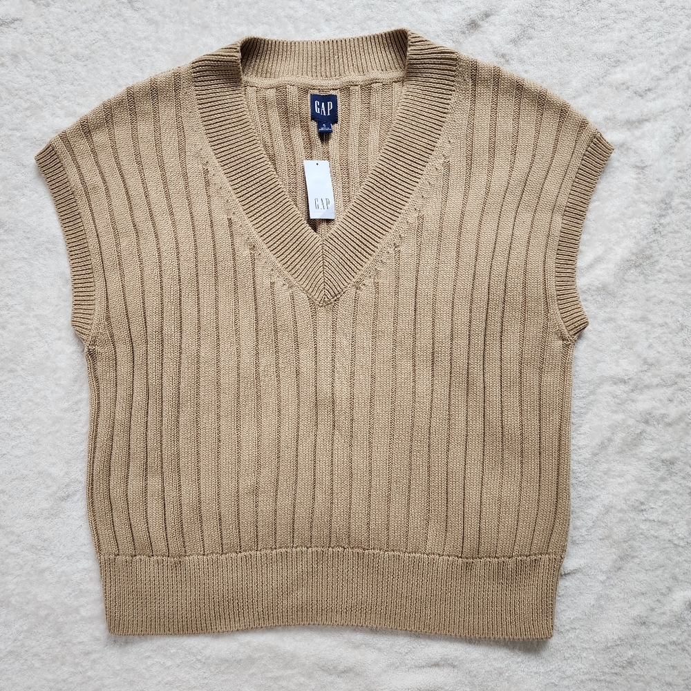 Gap Cotton Ribbed Dolman Oversized Sweater Vest - Picture 2 of 10
